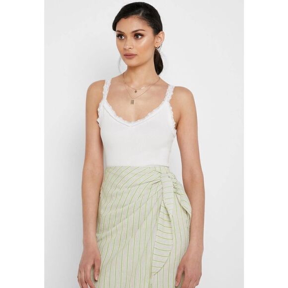 Mango Skirt Wrap Striped Linen Blend Beige New - Picture 3 of 8